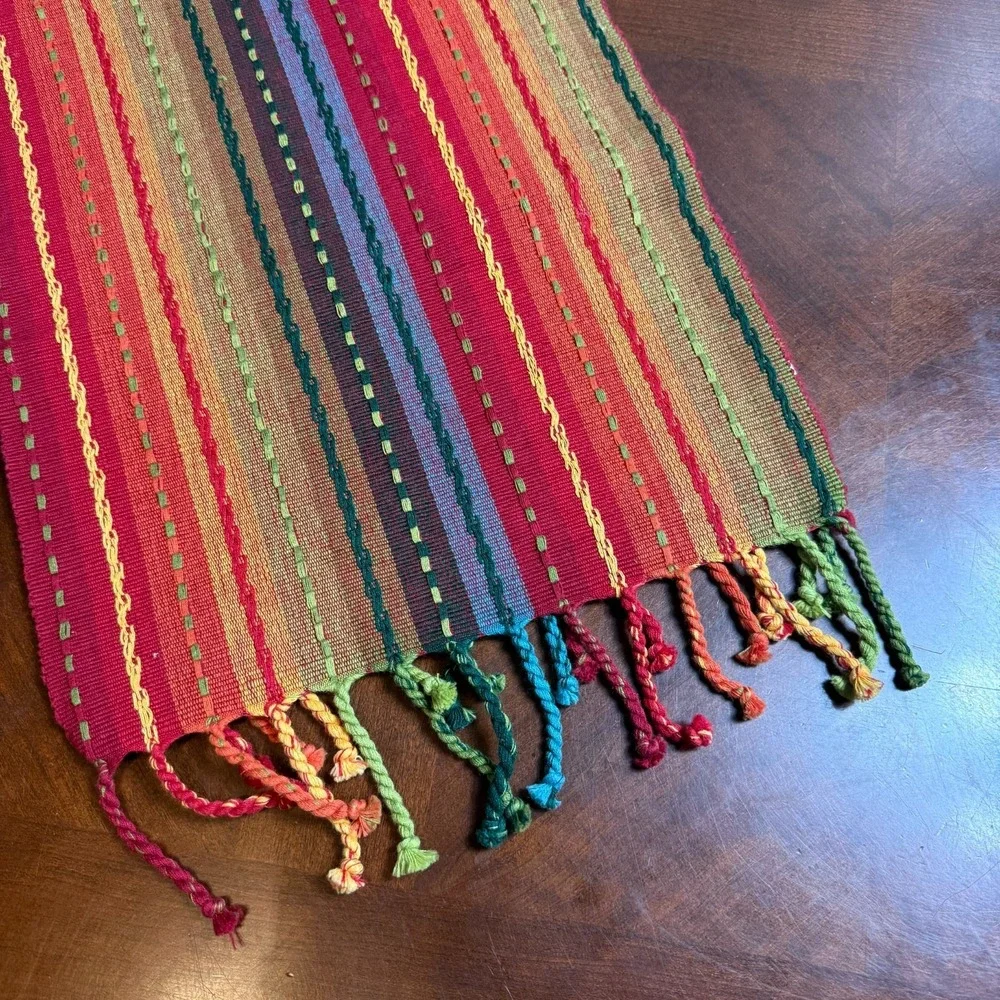 Pier 1 Imports 14pc Table Set 13 Placemats + Runner Red Striped Boho Fringe